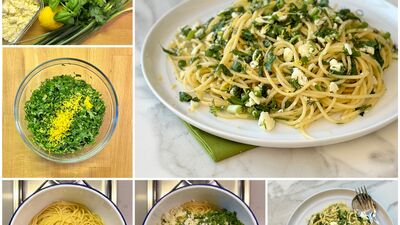 Taze otlu peynirli spagetti