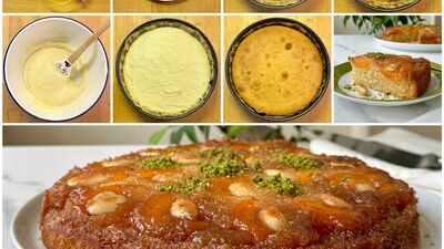 Kayısılı bademli alt - üst kek 