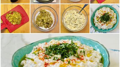 Süzme yoğurtlu közlenmiş patlıcan salatası 