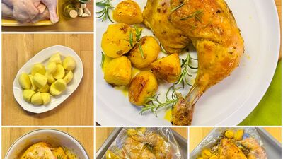 Fırın poşetinde patatesli tavuk but 