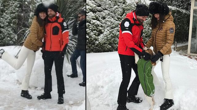 Bahçede karla eğlence