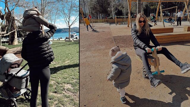 Çocuklarıyla parkta eğlendi...