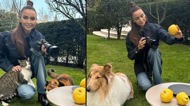 Minik dostlarıyla çekim yaptı