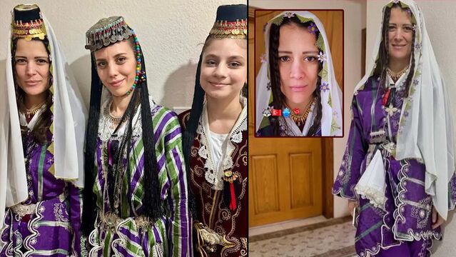Yöresel kıyafetleriyle poz verdi