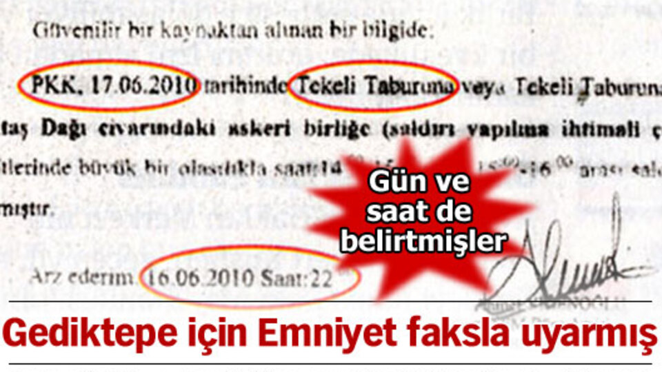 Gediktepe için emniyet faksla uyarmış