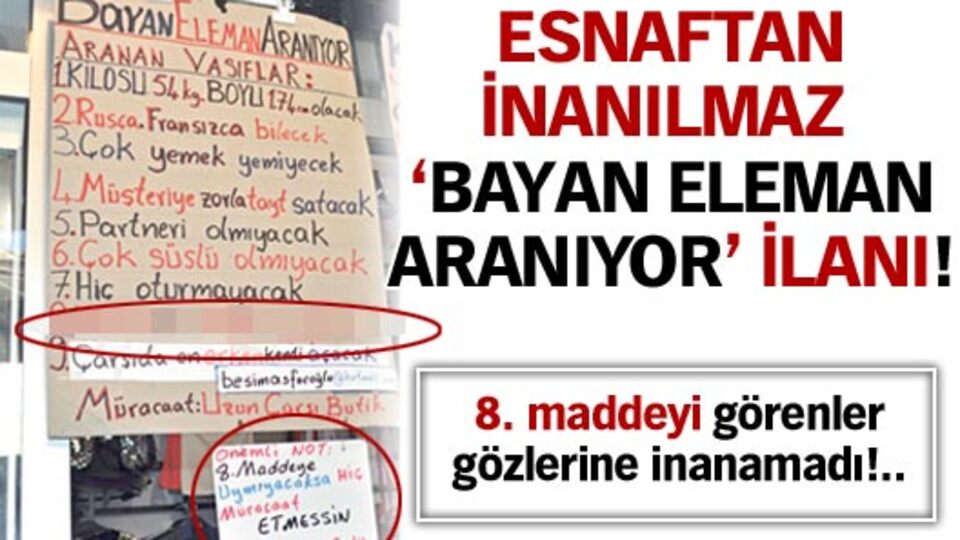 İnanılmaz 'bayan eleman aranıyor' ilanı!