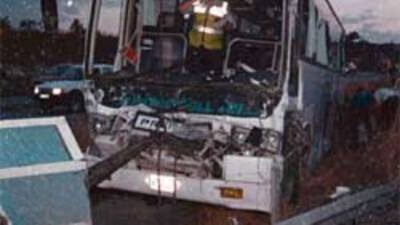 Otobüs üst geçit direğine çarptı