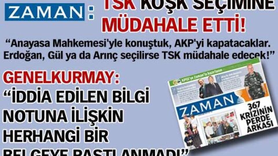 Genelkurmay'dan Zaman'ın '367 krizinin perde arkası' haberine yanıt