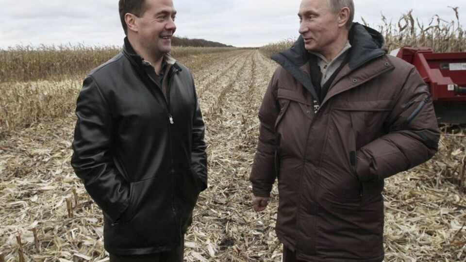 Medvedev ve Putin birlikte mısır hasadı yaptı! VİDEO