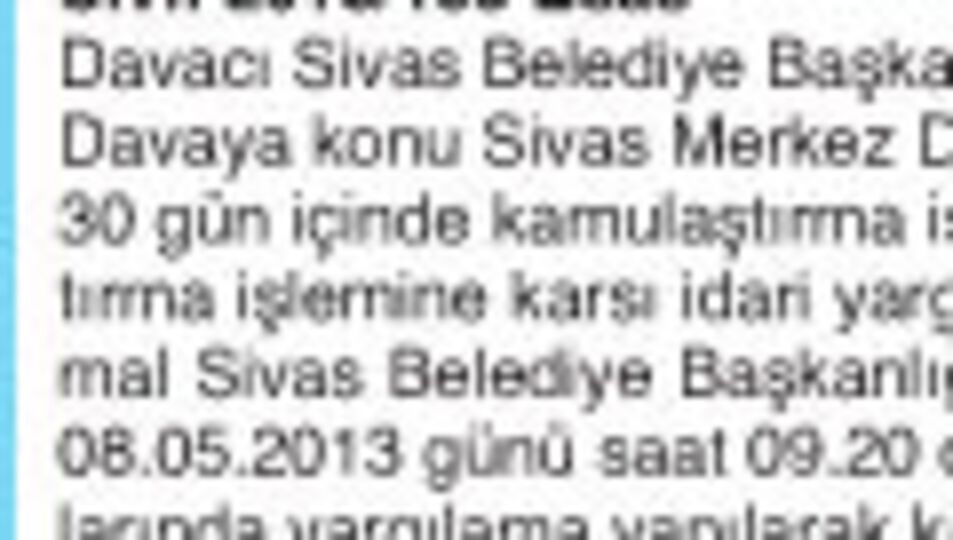 T.C. SİVAS 3. ASLİYE HUKUK MAHKEMESİ KAMULAŞTIRMA İLANI