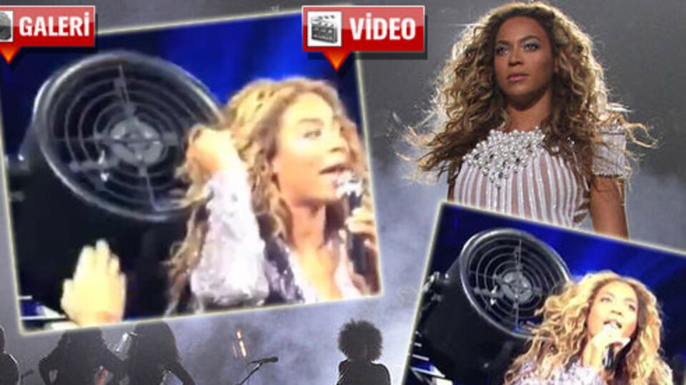 Beyonce'nin saçları vantilatöre sıkıştı!