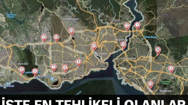 İstanbul'da en çok kaza olan bölgeler