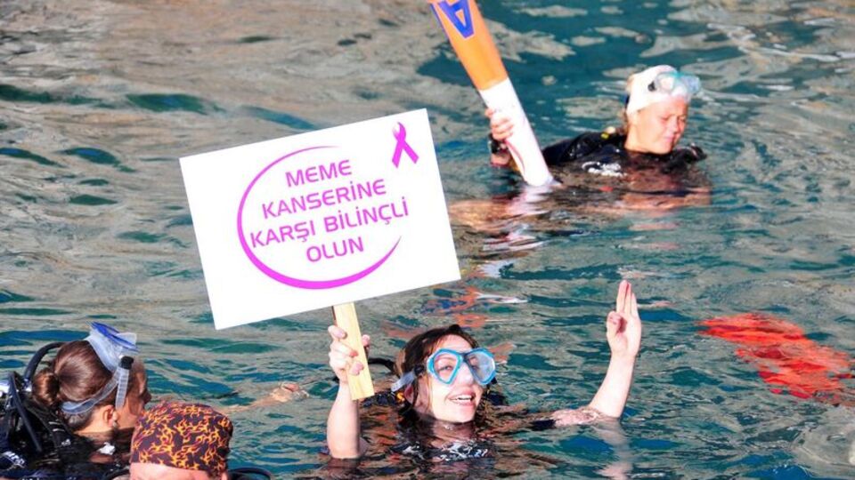 Meme kanserine farkındalık için daldılar