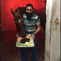 Atını kiviyle besliyor