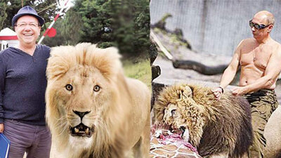 Gani Müjde Putin'in aslanıyla poz verdi