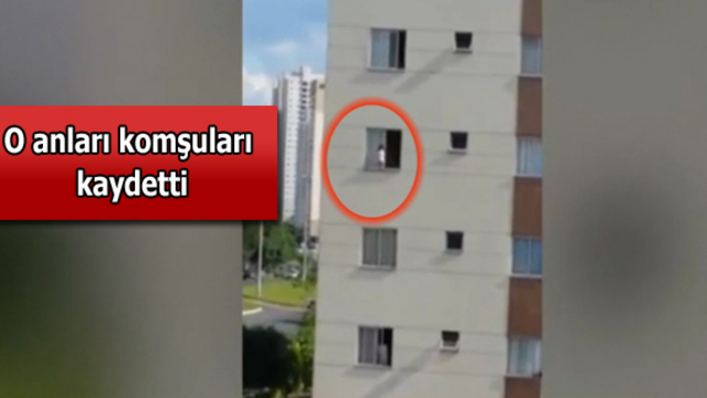 Pencereye çıkan çocuğun tehlikeli yürüyüşü!