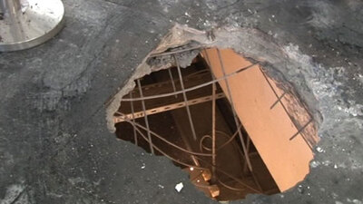 Patlamanın şiddetiyle beton delindi!