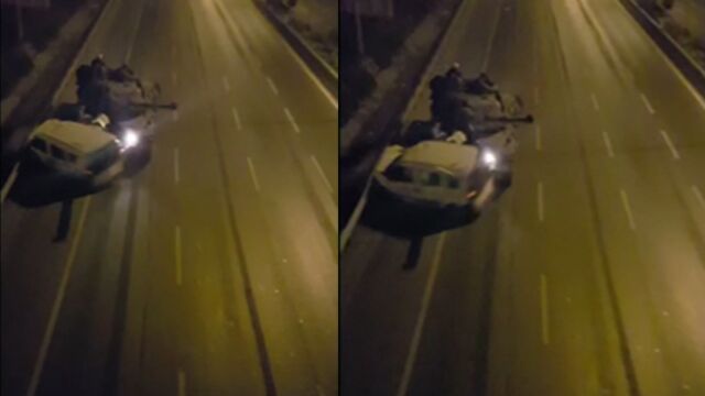 Tank arabayı böyle ezdi