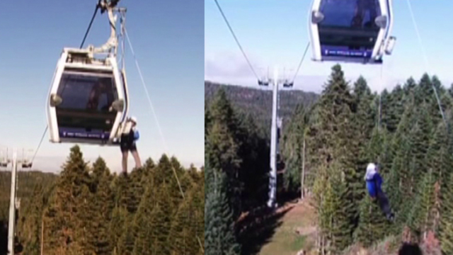 Teleferikte mahsur kalan turist böyle kurtarıldı
