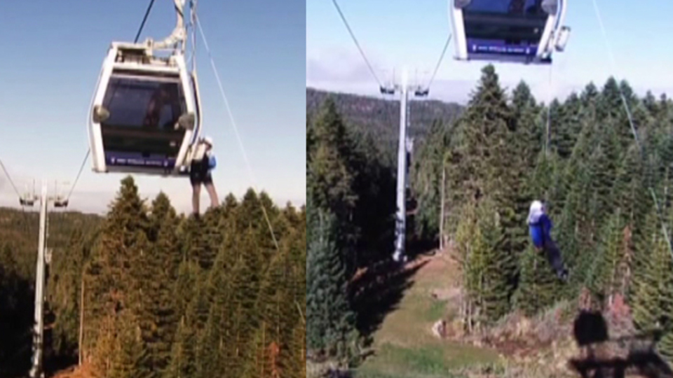 Teleferikte mahsur kalan turist böyle kurtarıldı
