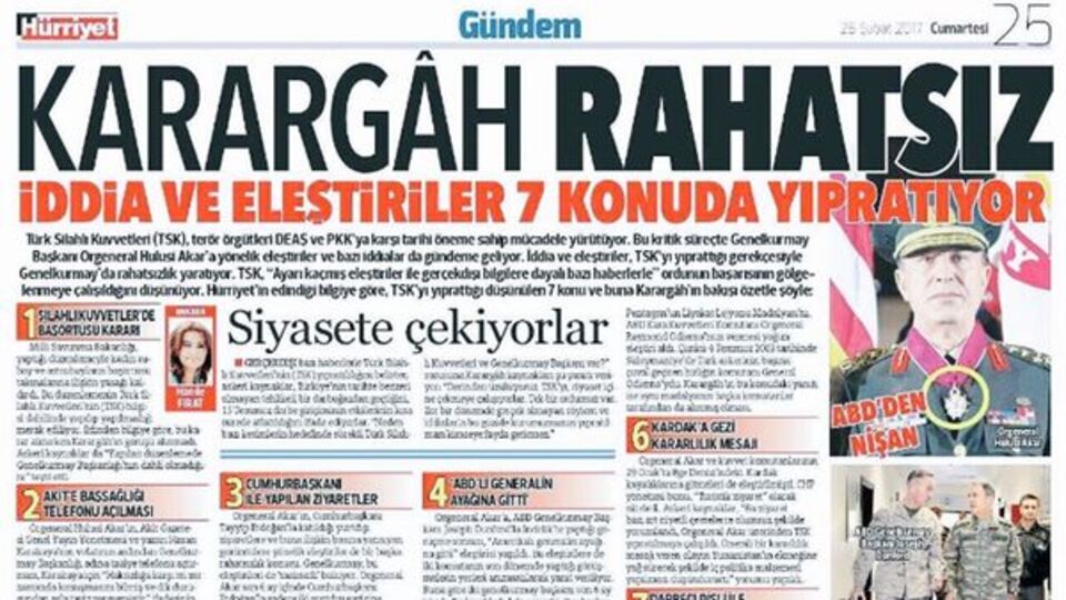 Hürriyet'ten 'Karargah rahatsız' manşetiyle ilgili açıklama