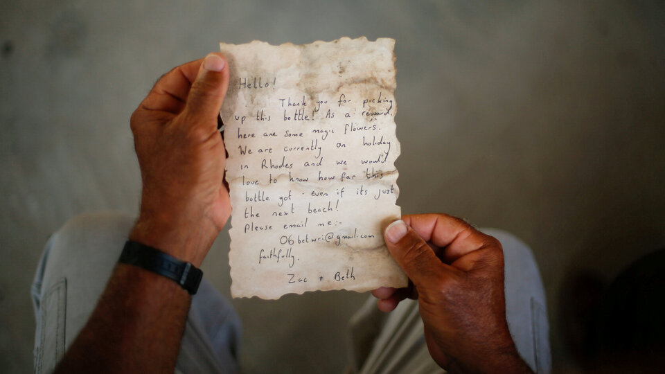 Rodos'tan bırakılan şişe Gazze'ye ulaştı