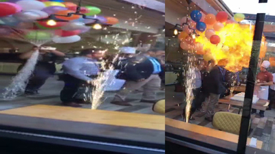 Kutlama sırasında balonlar alev topuna döndü!