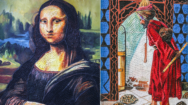 Plastikten sanat eserine! 50 bin kapak duvarlara yapıştırıldı