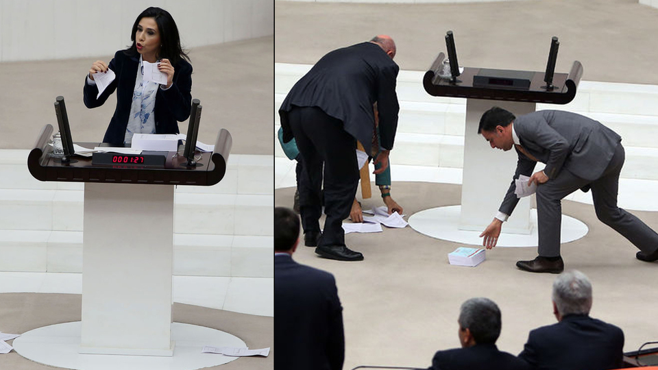 CHP'li vekil yırtıp attı, diğer CHP'li vekiller topladı