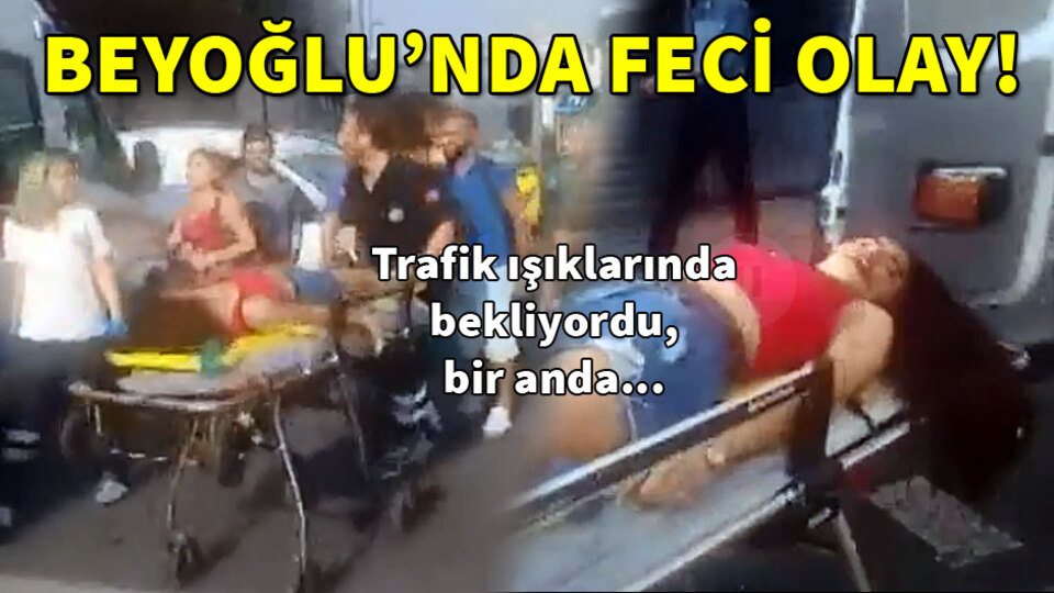 Beyoğlu'nda yolun karşısına geçmek isteyen kadına otomobil böyle çarptı