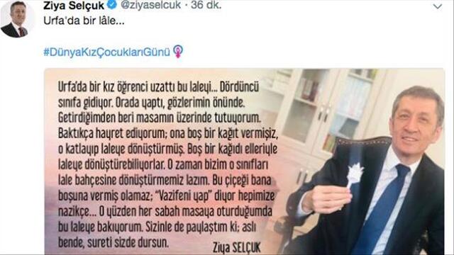 Milli Eğitim Bakanı Ziya Selçuk'tan "Dünya Kız Çocukları Günü" kutlaması...