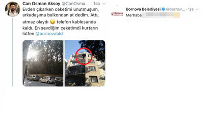 Ceketi tellere takılan gencin çağrısına belediyeden yanıt!