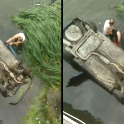 Helal olsun! Suya batan araçtaki aileyi böyle kurtardı!