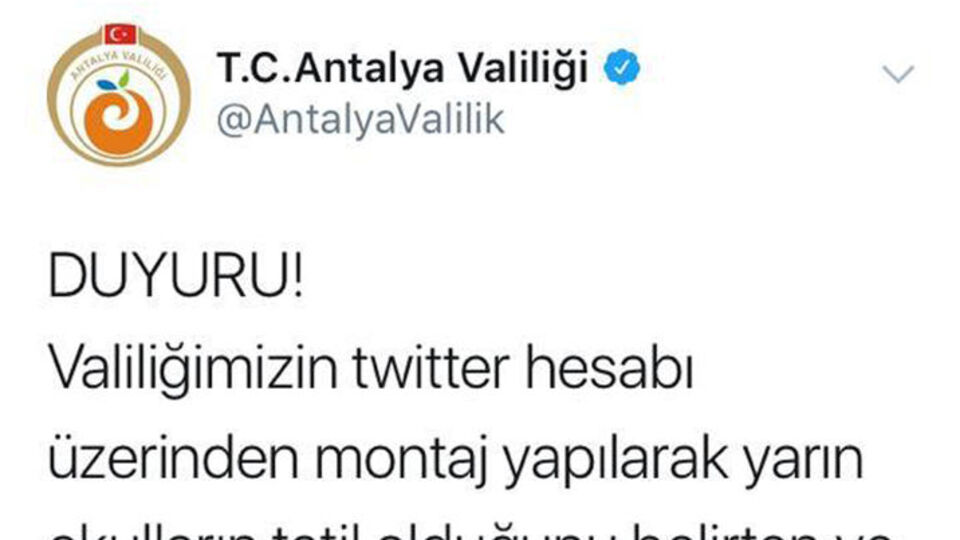 Antalya Valiliği: Yarın okullar tatil değil