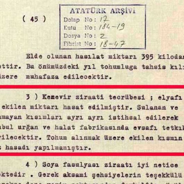 Kenevir ekimi Atatürk'ün başlattığı çabanın devamıdır