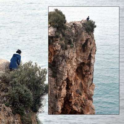 40 metrelik falezlere çıktı! İhbar üzerine polis geldi! Polise öyle bir şey dedi ki!
