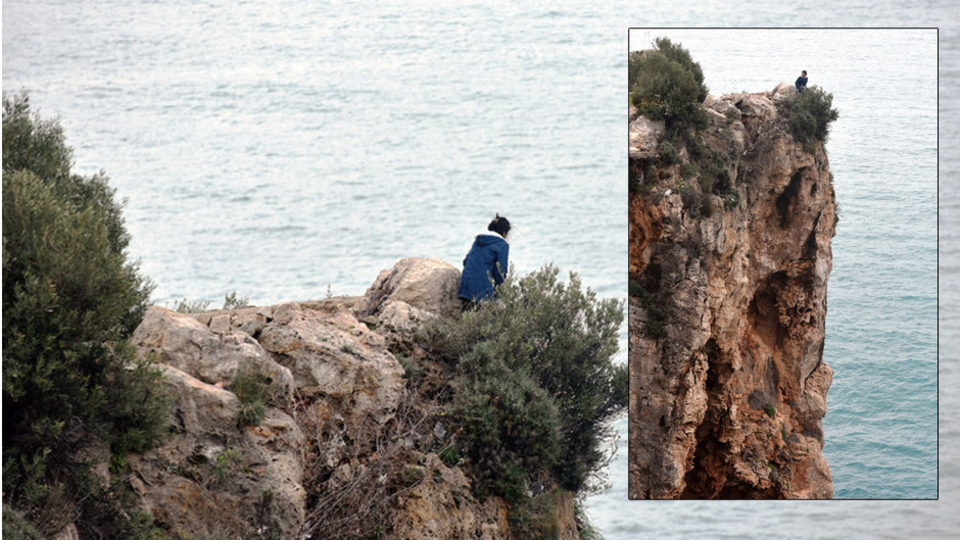 40 metrelik falezlere çıktı! İhbar üzerine polis geldi! Polise öyle bir şey dedi ki!