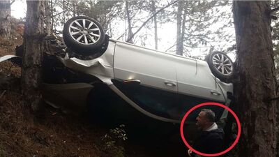 Yok böyle bir kaza! Köpeğe çarpmamak için 50 metrelik şarampole uçtu!