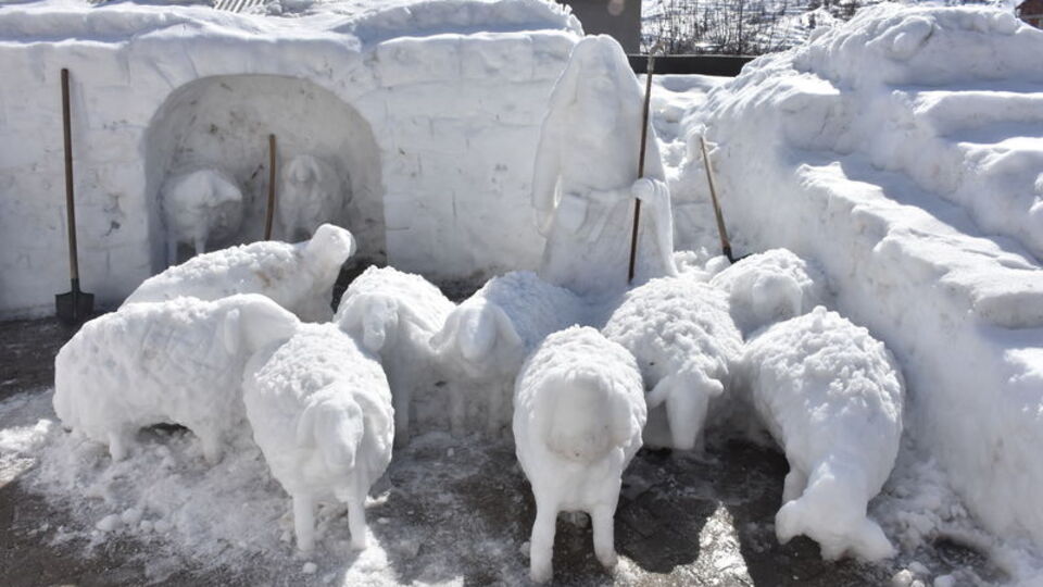 Adıyamanlı heykeltıraş kardan koyun sürüsü yaptı!
