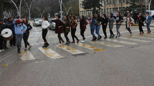 Araçları durdurup, yolun karşısına halay çekerek geçtiler!