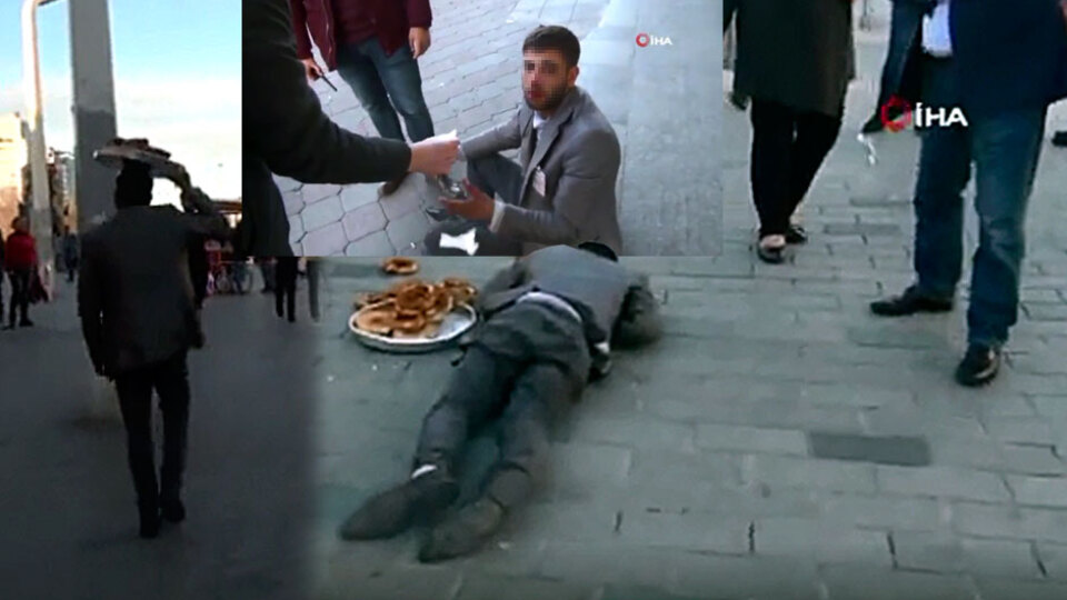 Taksim'de oscarlık performans! Kan içinde kaldı meğer ağzında taşıyormuş