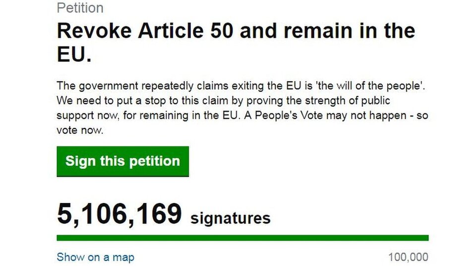 İngiltere'de Brexit'in iptalini isteyenler 5 milyondan fazla imza topladı