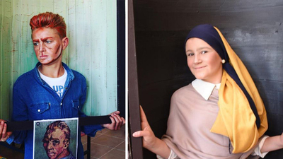 Meşhur tabloları öğrencileriyle canlandırdı!