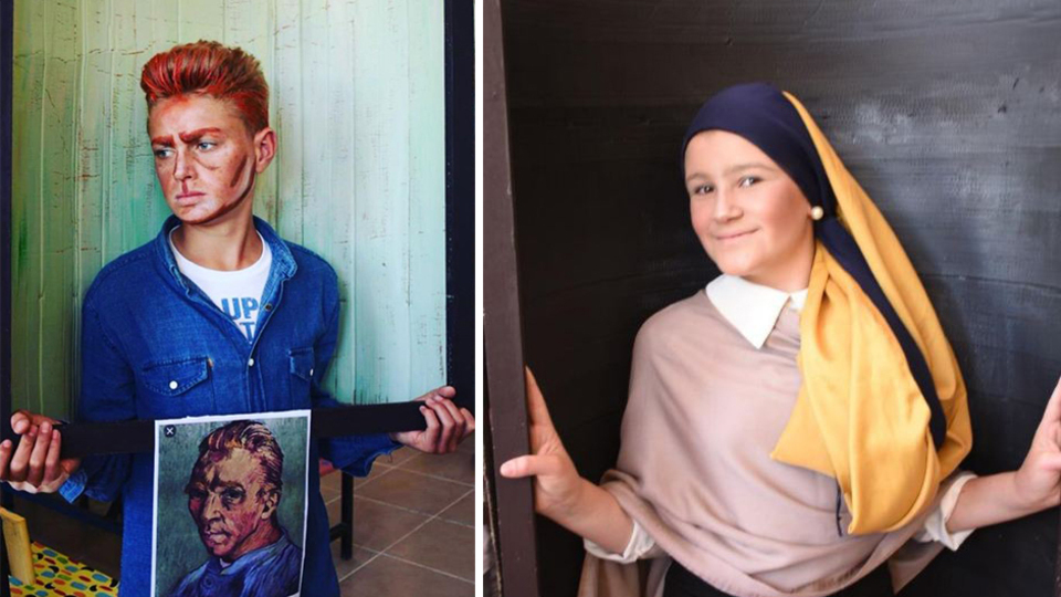 Meşhur tabloları öğrencileriyle canlandırdı!