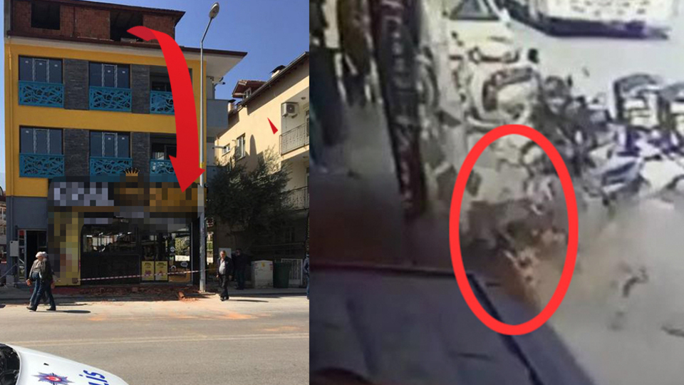 Genç kızın başına tuğla düştü