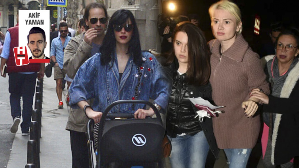 Eşinin arkasına saklandı