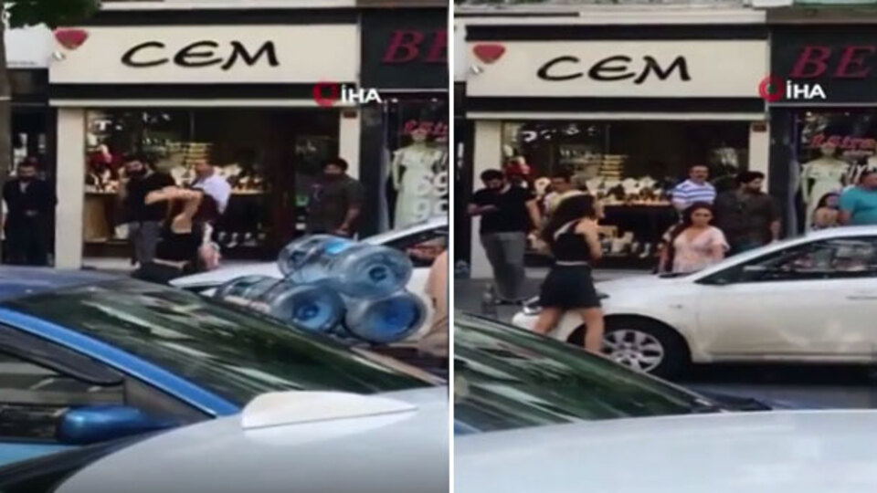 Şişli'de sinir krizi geçiren kadın otomobilini parçaladı