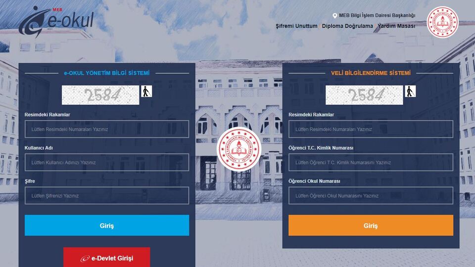 E okul giriş sayfası
