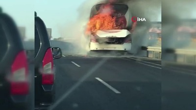 Bir yolcu otobüsü yangını daha