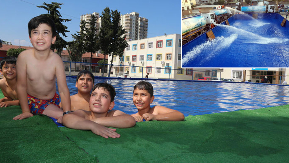 Çocuklar için okul bahçesine havuz!